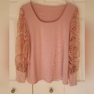 SHEIN Pink Crochet Sleeve Blouse